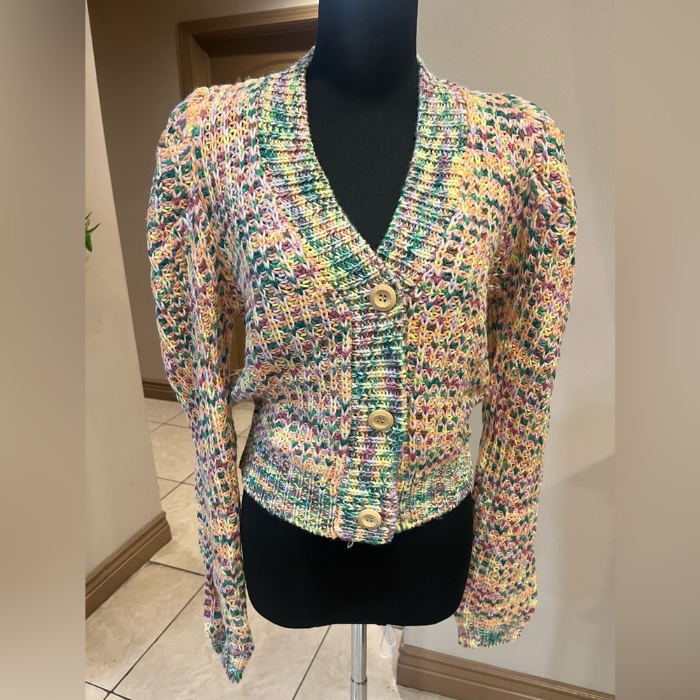 Multicolor Knit Button-Front Women's Cardigan Sweater